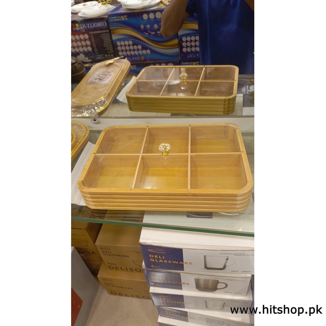Wooden  Divided Serving Tray with Clear Acrylic Lid Dried Fruit Storage